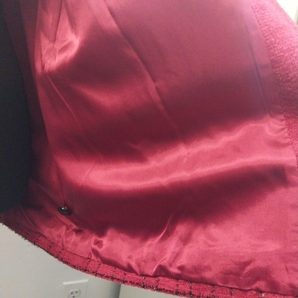 Alfred Dunner Button Front Blazer Suit Jacket Check Plaid Shimmer Red Black 12 - Picture 5 of 8